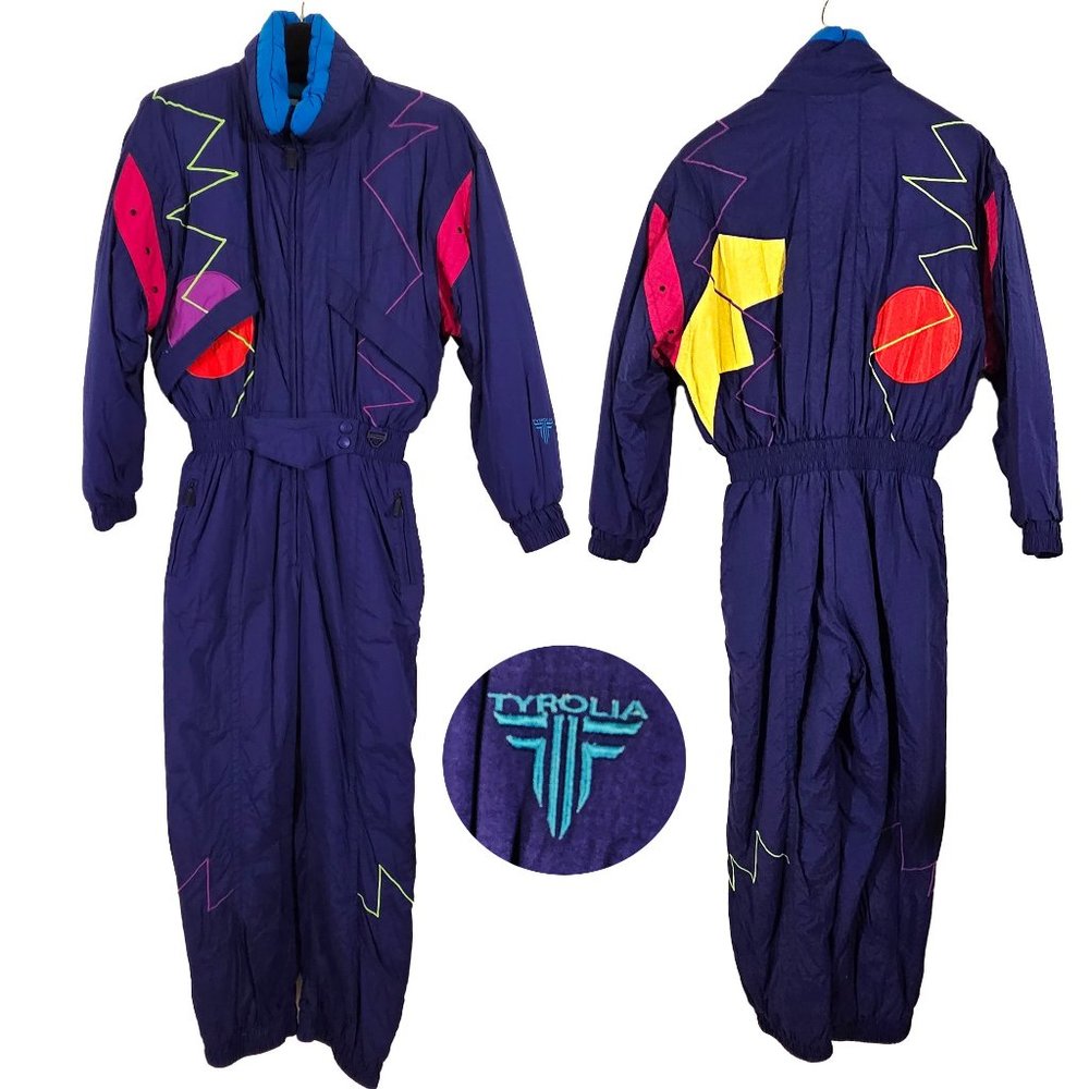 Vintage Retro 80s 90s TYROLIA Skiwear Women's Winter Sports One-Piece Snowsuit